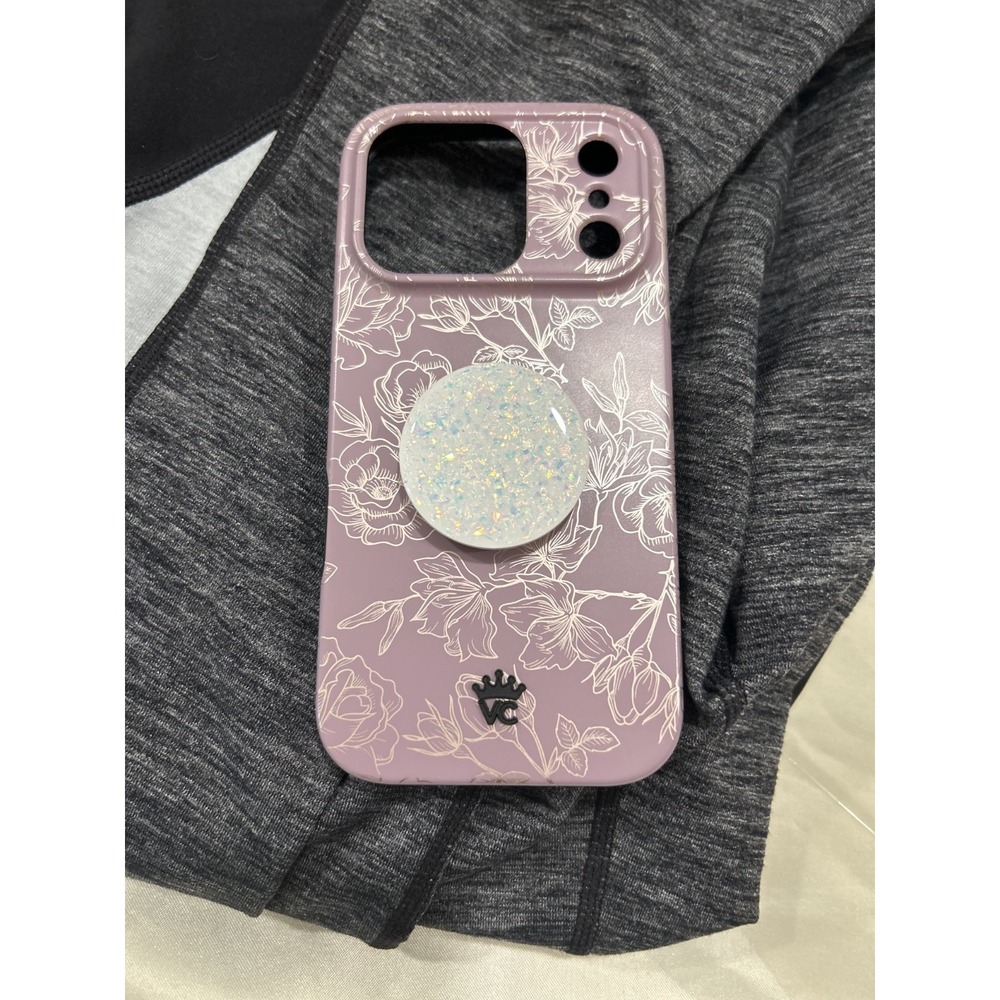 Velvet Caviar iPhone 14 Pro MagSafe Mauve Floral Case + Glitter Phone Grip